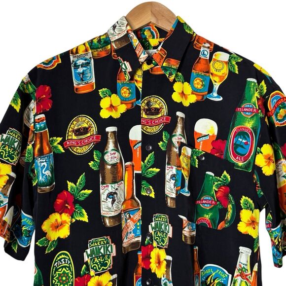 Vtg Montello Club Mens Medium Floral Beer Print Button Up Shirt Short Sleeve - Picture 3 of 10